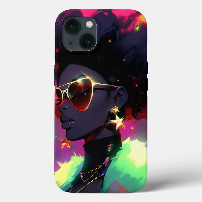 Funda De Case-Mate Para iPhone Anime Chica arte afroamericano (Reverso )
