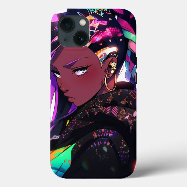 Funda De Case-Mate Para iPhone Anime Chica arte afroamericano (Reverso )