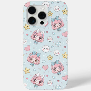 Funda Para iPhone 15 Pro Max Anime Kawaii in Pastel Colors with Hearts and Star