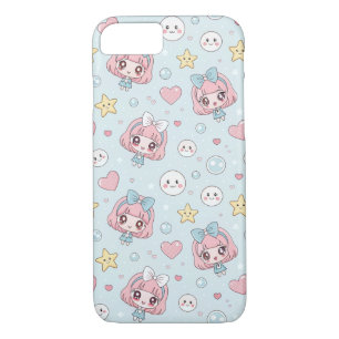 Funda Para iPhone 8/7 Anime Kawaii in Pastel Colors with Hearts and Star