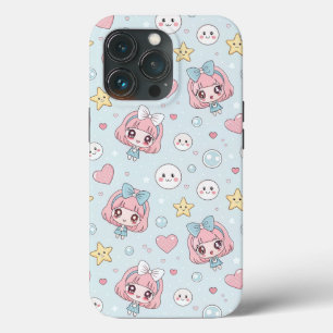 Funda Para iPhone 13 Pro Anime Kawaii in Pastel Colors with Hearts and Star