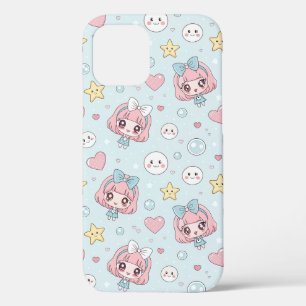 Funda Para iPhone 12 Anime Kawaii in Pastel Colors with Hearts and Star