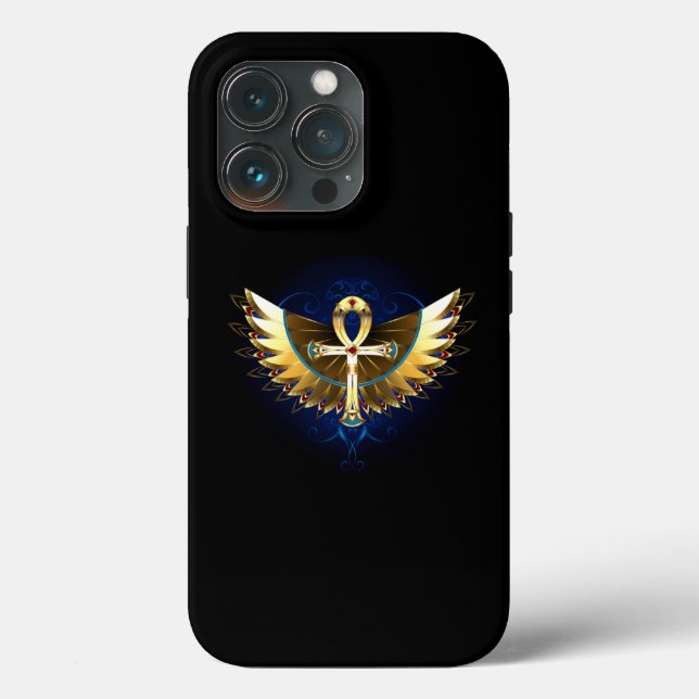 Funda De Case-Mate Para iPhone Ankh de oro con alas (Reverso )