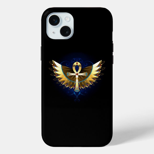 Funda De Case-Mate Para iPhone Ankh de oro con alas (Reverso )