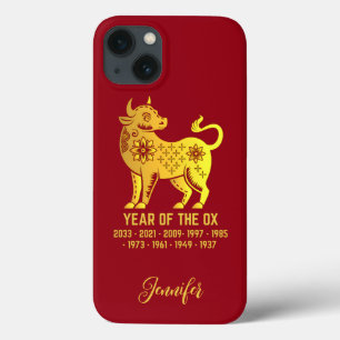 Funda Para iPhone 13 Año De Gradiente Oro Del Nombre Ox Zodiac Rojo