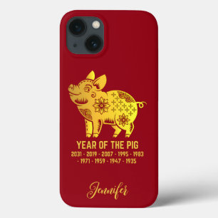 Funda Para iPhone 13 Año De Gradiente Oro Del Nombre Zodiaco Cerdo Rojo