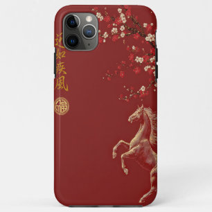 Funda Para iPhone 11 Pro Max Año del Caballo del Zodiaco Chino Rojo y Dorado