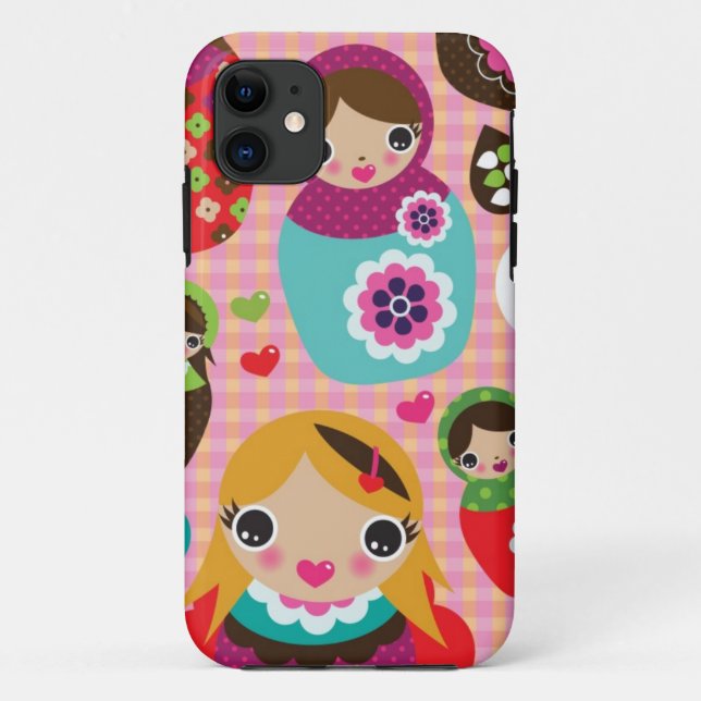 Funda De Case-Mate Para iPhone Antecedentes de ilustracion de muñecas rusos (Reverso)