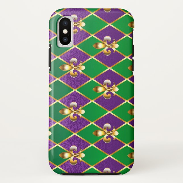 Funda De Case-Mate Para iPhone Antecedentes de joyas Mardi Gras (Reverso)