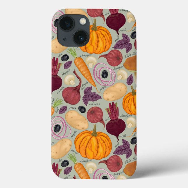 Funda De Case-Mate Para iPhone Antecedentes retro de verduras frescas (Reverso)