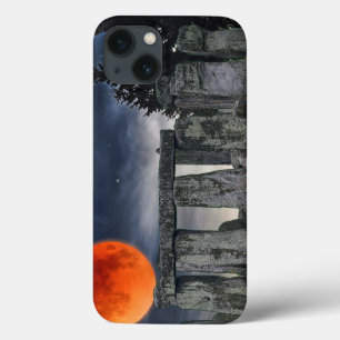 Funda Para iPhone 13 Antiguo Stonehenge y místico Luna llena roja