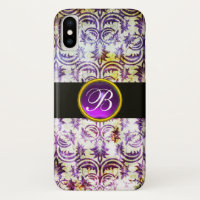 ANTIQUE DAMASK morado antimetismo Monograma negro