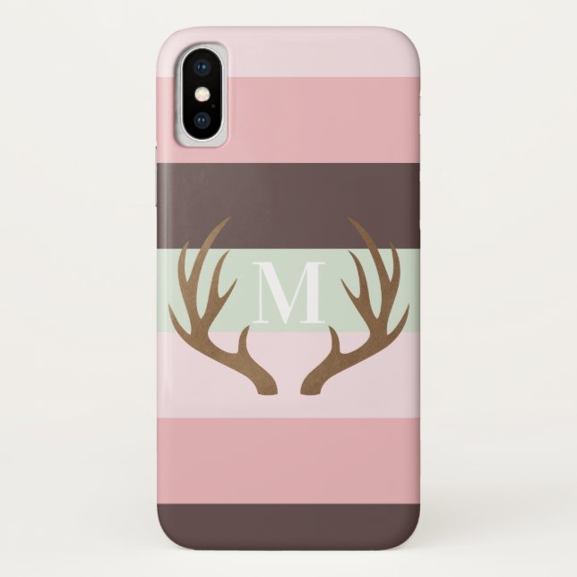 Funda De Case-Mate Para iPhone Antler monograma de banda rosa y marrón (Reverso)