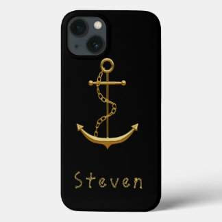 Funda Para iPhone 13 Anuncio de oro con nombre náutico negro