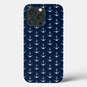 Funda Para iPhone 13 Pro Anuncio náutico azul marino oscuro patrón blanco l