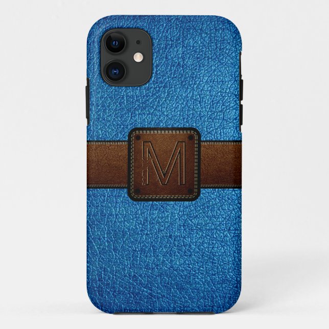 Funda De Case-Mate Para iPhone apariencia de cuero azul marrón (Reverso)