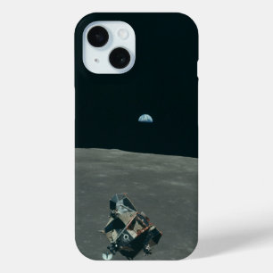 Funda Para iPhone 15 Apollo Lunar Lander y Earrise Over Moon