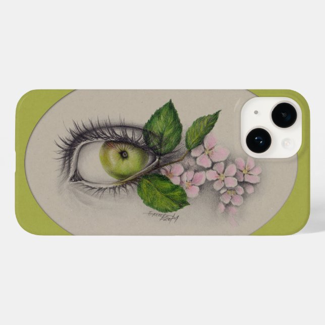 Funda De Case-Mate Para iPhone Apple of my eye Arte surrealista de dibujo Green (Reverso  (Horizontal))