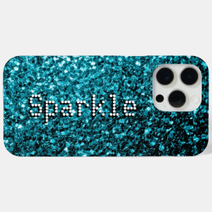 Funda Para iPhone 15 Pro Max Aqua azul brillos falsos destellos Tu texto