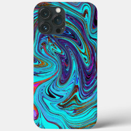 Funda Para iPhone 13 Pro Max Aqua Blue and Black Groovy Resumen de arte retro