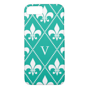 Funda Para iPhone 8/7 Aqua Fleur de Lis con monograma