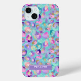 Funda Para iPhone 15 Mini Aqua Iridescent Leopard Print Monogrammed