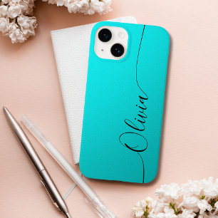 Funda Para iPhone 14 De Case-Mate Aqua Negro Script de Caligrafía Elegante Nombre