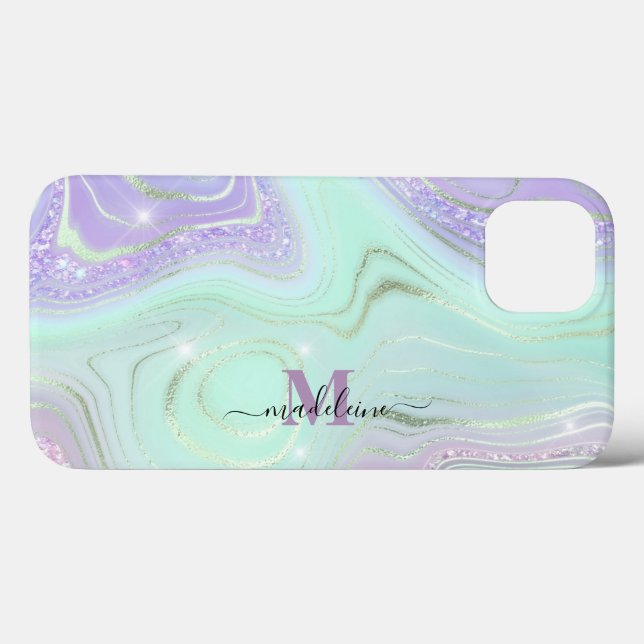 Funda De Case-Mate Para iPhone Aqua Purple Crystal Marble Agato irlandés (Reverso (Horizontal))
