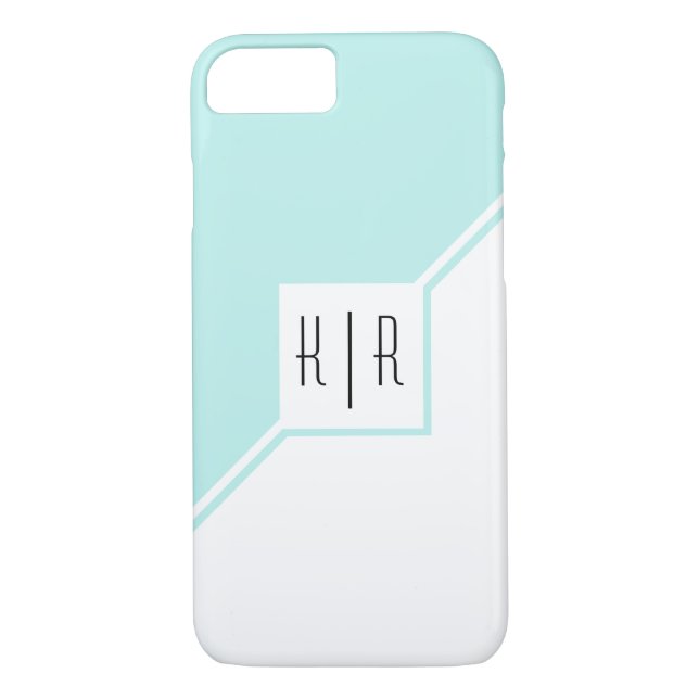 Funda De Case-Mate Para iPhone Aqua, triángulos blancos, monogramo geométrico mod (Reverso)
