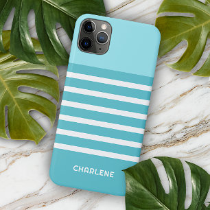Funda Para iPhone 11 Pro Max Aqua Turquesa Azul Verde Blanco Rayas Personalizad