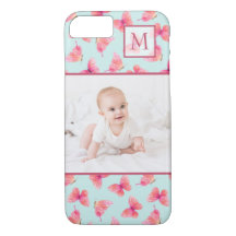 Aqua Watercolor Mariposa Monograma Foto