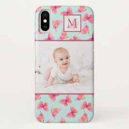 Funda Para iPhone X Aqua Watercolor Mariposa Monograma Foto