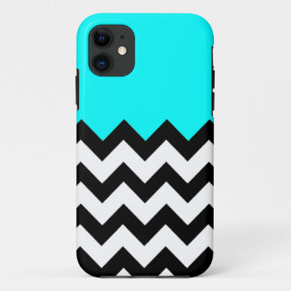 Funda Para iPhone 11 Aquamarine-Azul-En-Negro-y-Blanco-Zigzag-Modelo