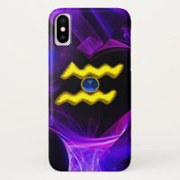 AQUARIUS GOLD ZODIAC RÓTULO Fractales Púrpura Azul