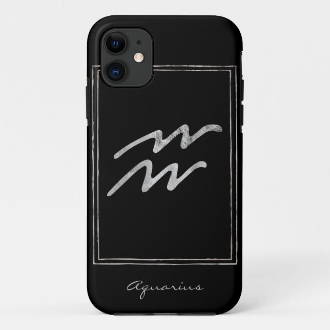 Funda De Case-Mate Para iPhone Aquarius hammered plata estilizada astrología zodi (Reverso)
