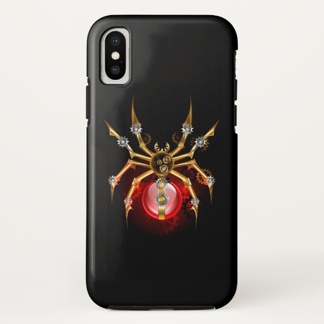 Funda De Case-Mate Para iPhone Araña steampunk sobre negro (Reverso)