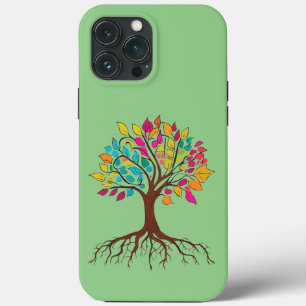 Funda Para iPhone 13 Pro Max Árbol abstracto con raíces y hojas coloridas.