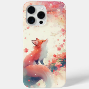 Funda Para iPhone 15 Pro Max Árbol de Flor de Cerezo Zorro Rojo