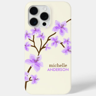 Funda Para iPhone 15 Pro Max Árbol de flores de cerezo morado