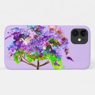 Funda Para iPhone 11 Arbol de jacarandá morado acuarela arte fino