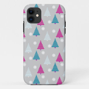 Funda Para iPhone 11 Árbol de Navidad azul rosa simple