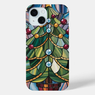 Funda Para iPhone 15 Árbol de Navidad de Vidrio Pintado Estilo Tiffany