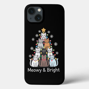 Funda Para iPhone 13 Árbol de Navidad Gatos Meowy Brillante Navidad