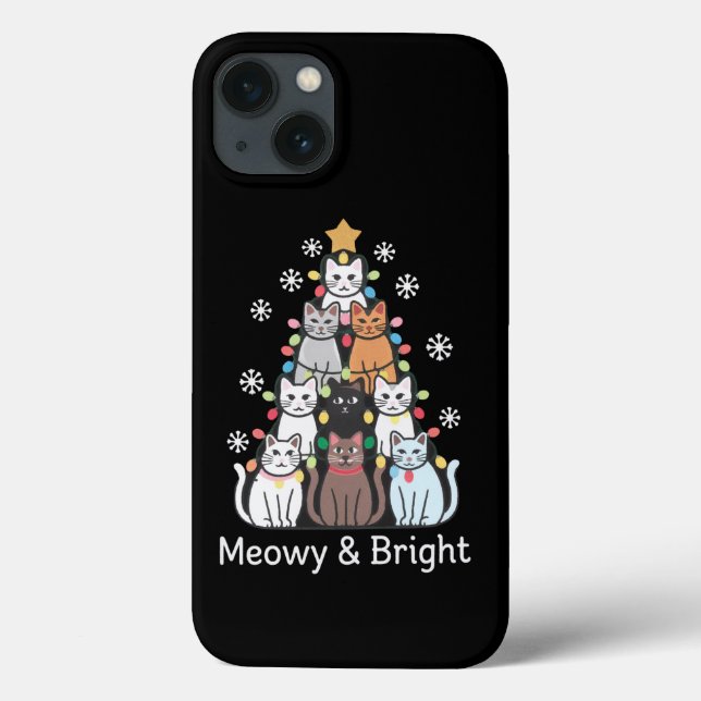 Funda De Case-Mate Para iPhone Árbol de Navidad Gatos Meowy Brillante Navidad (Reverso)
