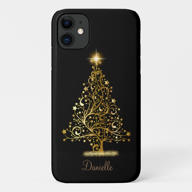 Funda De Case-Mate Para iPhone Árbol de Navidad Gold personalizado (Reverso)