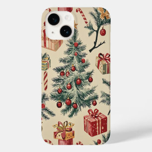 Funda Para iPhone 14 De Case-Mate Árbol de Navidad Retro Rojo Verde Crema Fiesta