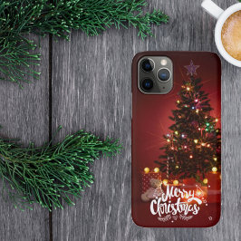 Funda Para iPhone 11 Pro Árbol de Navidad Rojo con Regalos Feliz Navidad