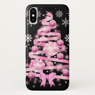 Funda Para iPhone X Árbol de navidad rosa de cinta blanca de copo de n