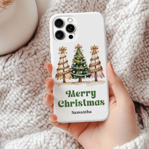 Funda Para iPhone 15 Mini Árbol de Navidad singular patrón de leopardo acuar