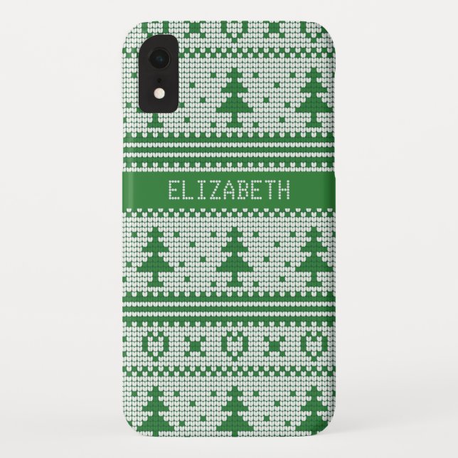 Funda De Case-Mate Para iPhone Árbol de Navidad verde dulce personalizado (Reverso)